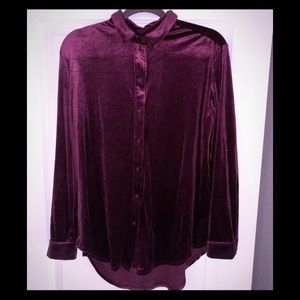 Deep Wine Velvet Button Up